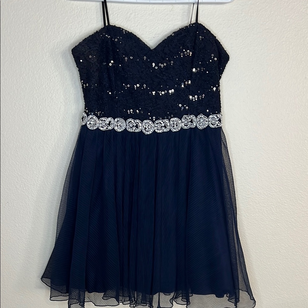 City Triangles Navy Blue Sequin Embellished Mini Dress